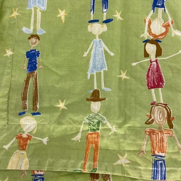 Pottery Barn Kids Drawing People green cotton Two Pillow Shams - Picture 4 of 6